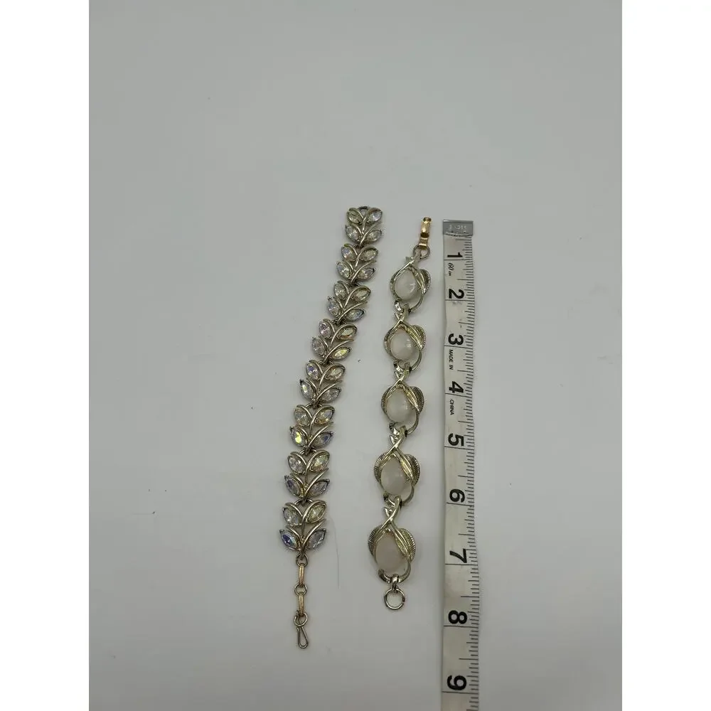 Vintage Signed STAR & CORO Rhinestone Bracelets Leaf & Cabochon Link Jewelry Lot